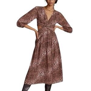 Anthropologie Ranna Gill Leopard Print Cut Out Midi Dress Size Small